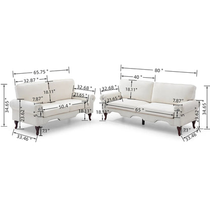 2 Piece Sofa Set with Movable Pillows, 5 Seat, Upholstered Sofa, Beige Streamdale Furniture