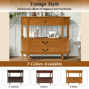 Retro Curved Wood Console Table with 3 Drawers, 43'' Entry Table with Storage Shelf, Sofa Table Behind Couch with Solid Wood Legs for Living Room Hallway, Brown - Fluent Trends