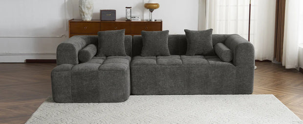 Modern Grey Modular Sectional Sofa with Deep Seating and Side Pockets in Chenille Fabric - Fluent Trends