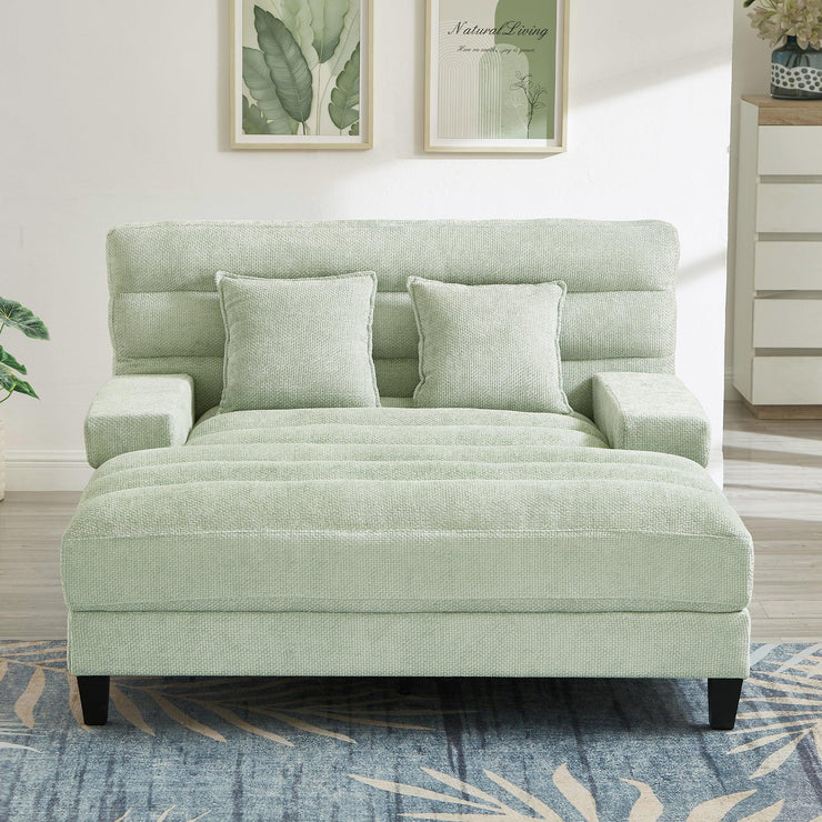 Green Chenille Chaise Lounge Sofa Bed with Adjustable Back & Smart RGB LED Lights - Fluent Trends