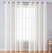 Beige Sheer Window Grommet Curtain Set - Fluent Trends