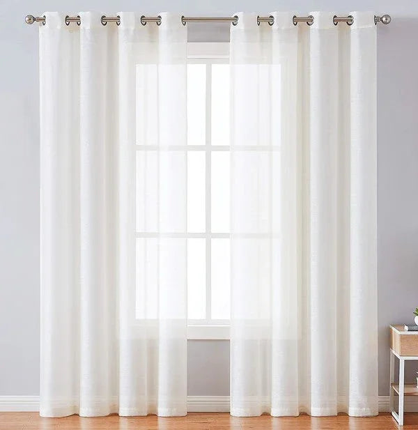 Beige Sheer Window Grommet Curtain Set - Fluent Trends
