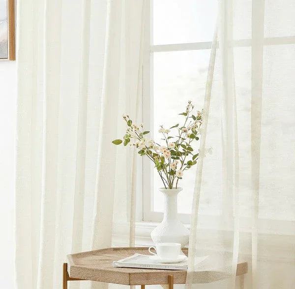 Beige Sheer Window Grommet Curtain Set - Fluent Trends