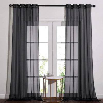 Black Sheer Window Grommet Curtain Set - Fluent Trends