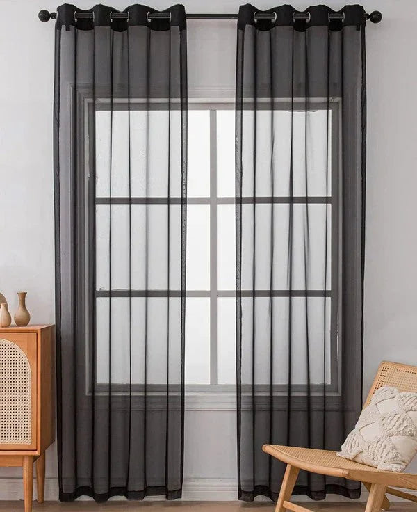 Black Sheer Window Grommet Curtain Set - Fluent Trends