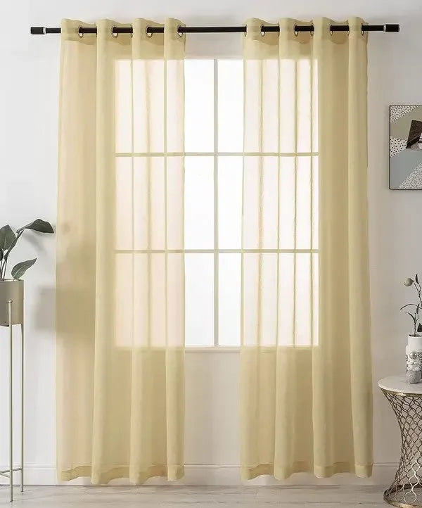 Gold Sheer Window Grommet Curtain Set - Fluent Trends