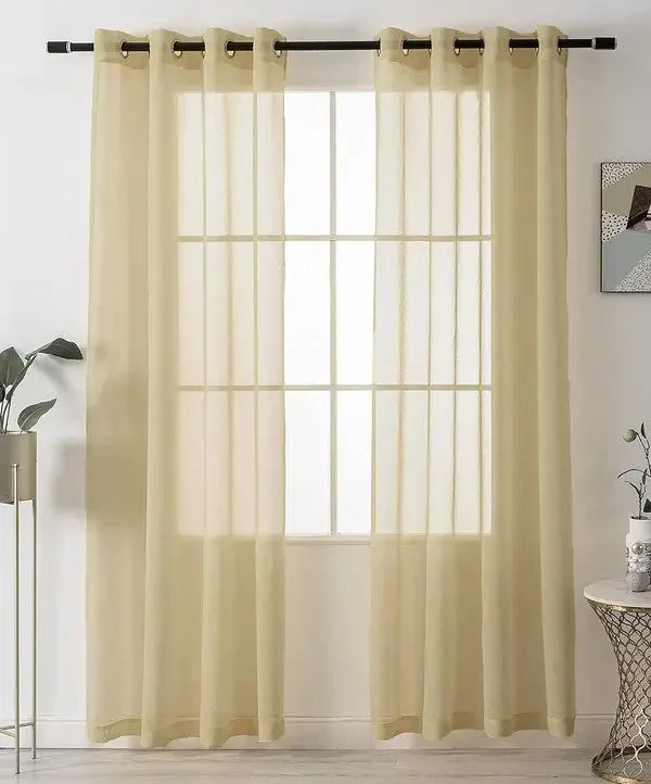 Gold Sheer Window Grommet Curtain Set - Fluent Trends