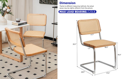 Modern-Mid Century Dining-Kitchen Chairs |Set of 2 | Velvet Rattan | Chrome Legs - Fluent Trends