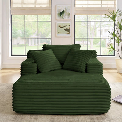 Green Corduroy Chaise Lounge Sofa Bed - Modern Foam Cloud Couch for Living Room - Fluent Trends