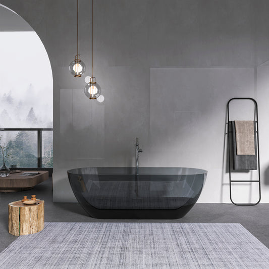Luxurious Translucent Grey Blue Oval Freestanding Soaking Bathtub | 68.9 inch