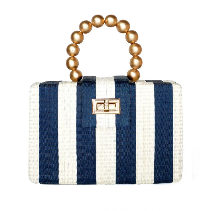 The Louisa Blue & Cream Stripe Woven Straw Clutch Bag - Fluent Trends