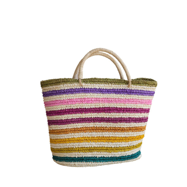 Rainbow Handwoven Color Strips Raffia Tote - Fluent Trends