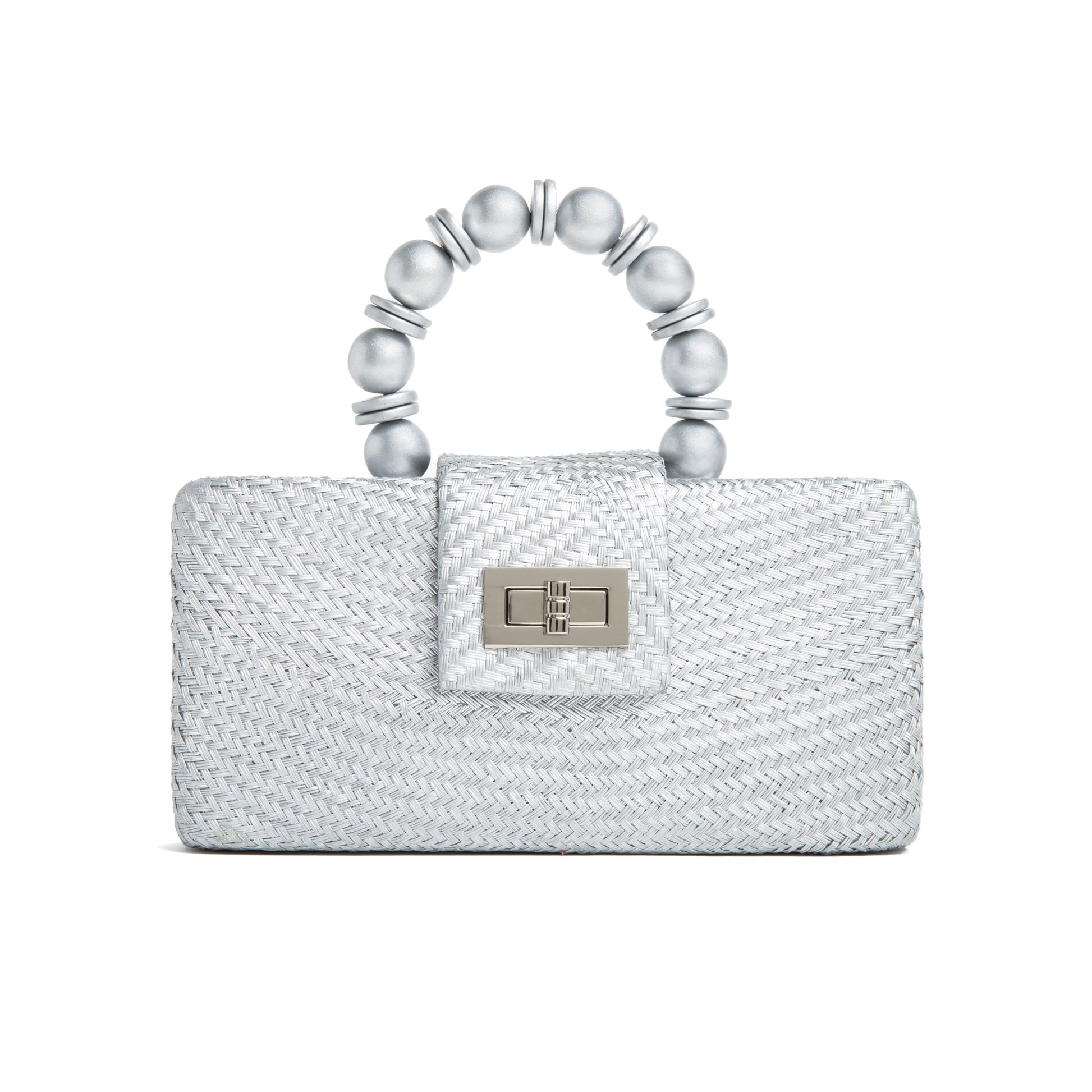 THE SERENA Silver Woven Straw Clutch Bag Powered by People