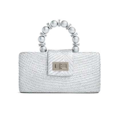 THE SERENA Silver Woven Straw Clutch Bag Powered by People