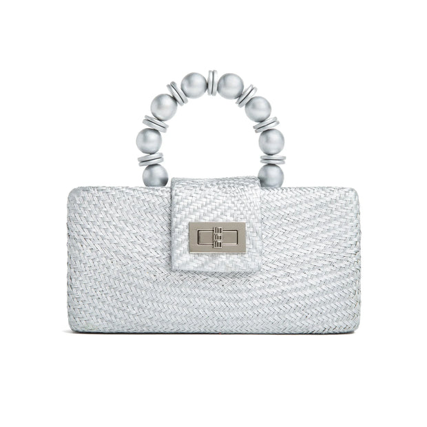 THE SERENA Silver Woven Straw Clutch Bag - Fluent Trends