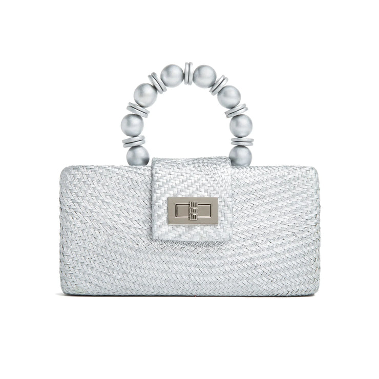 THE SERENA Silver Woven Straw Clutch Bag - Fluent Trends