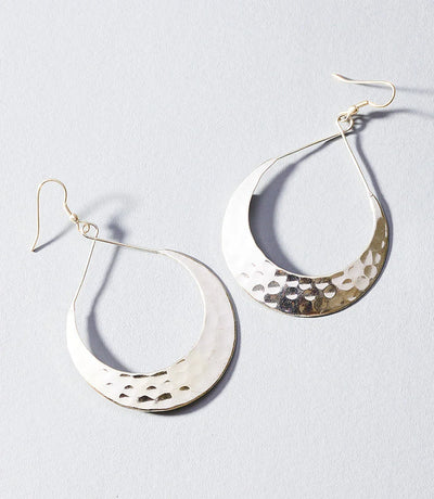 Lunar Crescent Hammered Shiny Silver Hoop Earrings - Fluent Trends