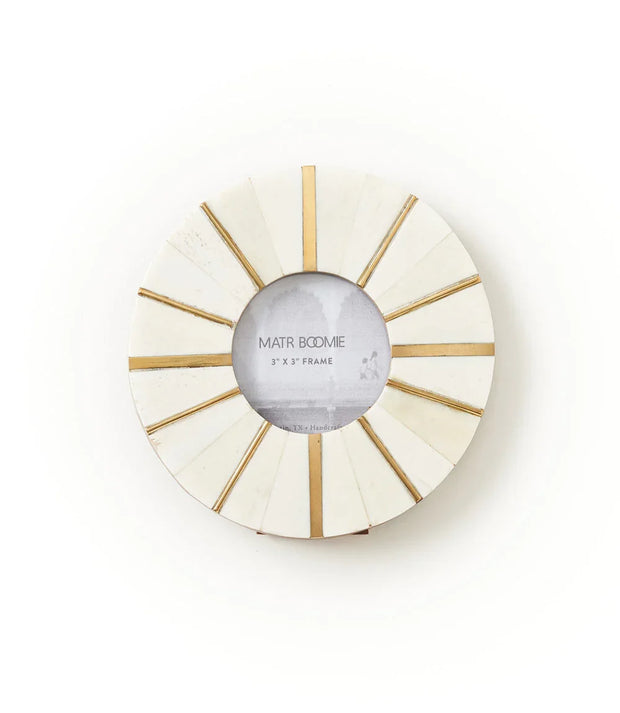 Mukhendu 3x3 Round Picture Frame - Carved Bone, Brass Accents - Fluent Trends