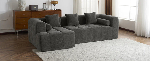Modern Grey Modular Sectional Sofa with Deep Seating and Side Pockets in Chenille Fabric - Fluent Trends