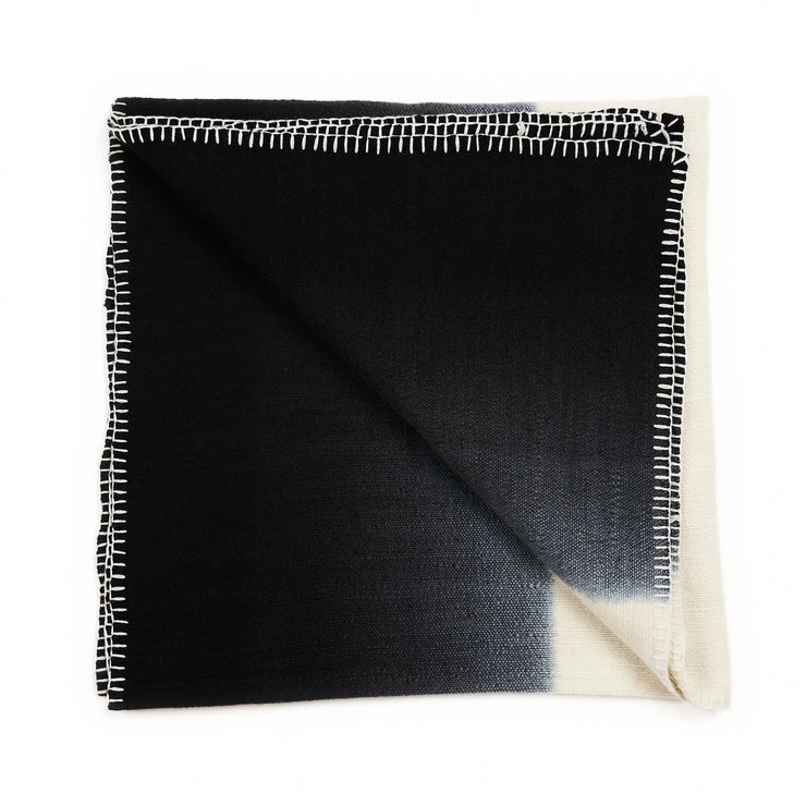 Ink Black White Ombre Textured Throw In Hand Spun Merino And Hand Stitched Hem - Fluent Trends Throw Blankets