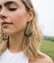 Nisha Crescent Moon Hoop Earrings - Gold, Black - Fluent Trends