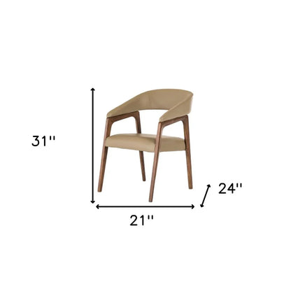 Modern beige leather chair with wooden legs, dimensions 31" height, 21" width, 24" depth for stylish home furniture