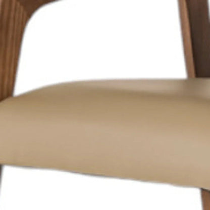 Close-up of beige cushioned wooden chair seat and backrest corner detail