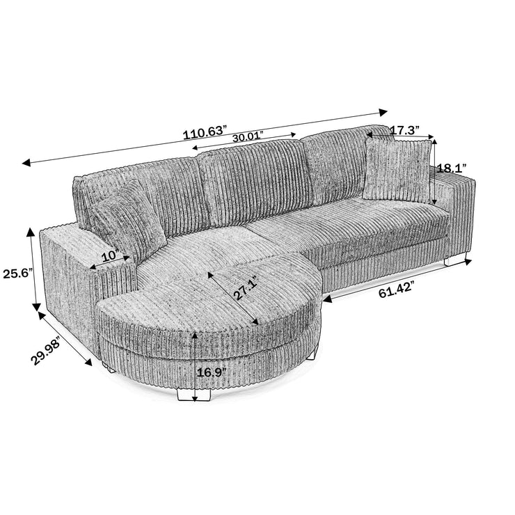 Modern Corduroy Tufted Sleeper Sectional Sofa - Modular L-Shape, Beige - Fluent Trends
