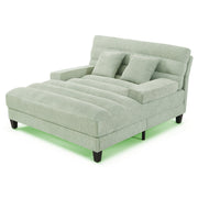 Green Chenille Chaise Lounge Sofa Bed with Adjustable Back & Smart RGB LED Lights - Fluent Trends