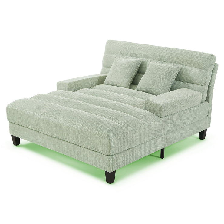 Green Chenille Chaise Lounge Sofa Bed with Adjustable Back & Smart RGB LED Lights - Fluent Trends