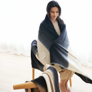Ink Black White Ombre Textured Throw In Hand Spun Merino And Hand Stitched Hem - Fluent Trends Throw Blankets