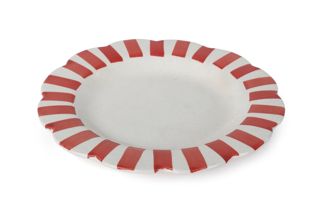 Ceramic Stripe Dinner Plate, Red- 10 x 10 x 1.25 Inches ( Set of 4 ) - Fluent Trends Dinner Plates