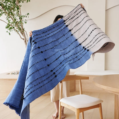 Mari Serene Blue Gray Calming Hues Hand Woven Hand Knotted Textured Merino Throw - Fluent Trends Throw Blankets