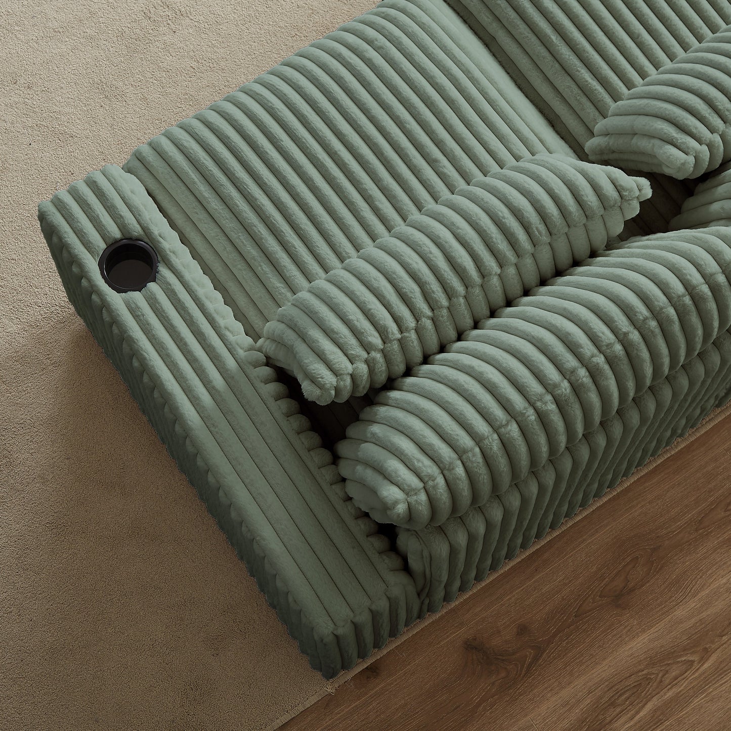 126-inch Corduroy With Cup Holder Super Large L-Shaped Sofa, Movable Footrest