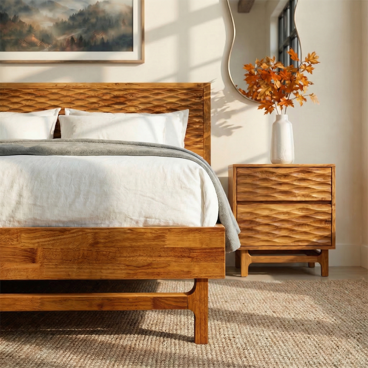 Acacia Elara Platform Bed Frame with Headboard