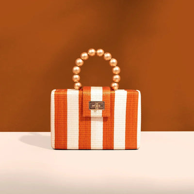 The Louisa Orange & Cream Stripe Woven Straw Clutch Bag - Fluent Trends