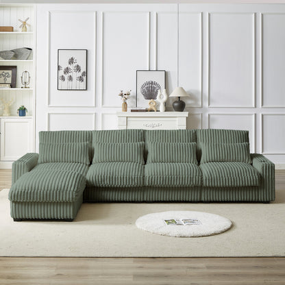126-inch Corduroy With Cup Holder Super Large L-Shaped Sofa, Movable Footrest