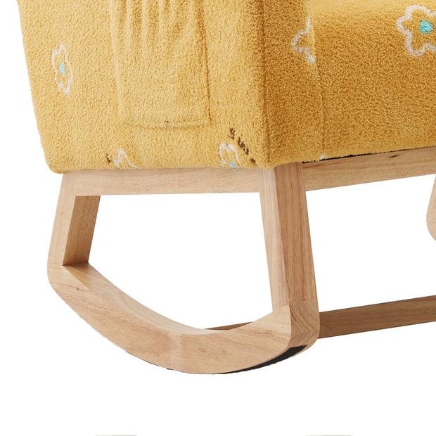 Modern Nursery Rocking Chair Mid Century Accent with Side Pocket Mustard Boucle Upholstered High Back - Fluent Trends