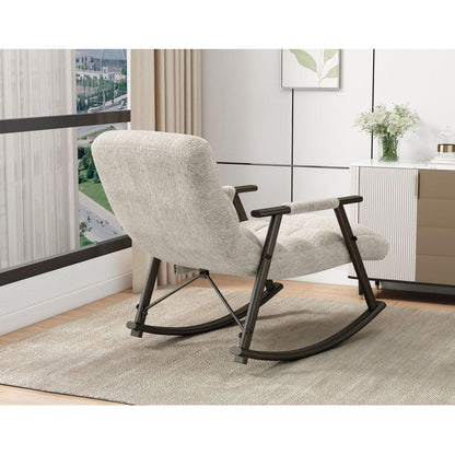 Casual folding rocking chair upholstered, lounge rocking chair adjustable high back and foot rest,side pockets placed in living room bedroom balcony Streamdale Furniture