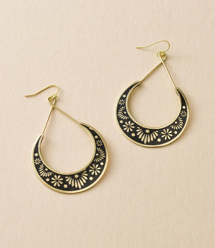 Nisha Crescent Moon Hoop Earrings - Gold, Black - Fluent Trends
