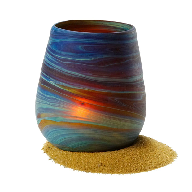 Desert Sands Phoenician Glass Votive | Candle Holder | Brown Striped - Fluent Trends