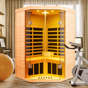 Deluxe Hemlock Far Infrared Corner Sauna Room with Glass Front for Two Persons - Fluent Trends