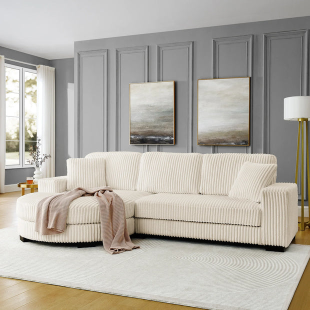 Modern Corduroy Tufted Sleeper Sectional Sofa - Modular L-Shape, Beige - Fluent Trends