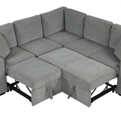 109.1' Sectional Sofa Convertible Pull-out Sofa Bed with Storage Ottoman Streamdale Furniture