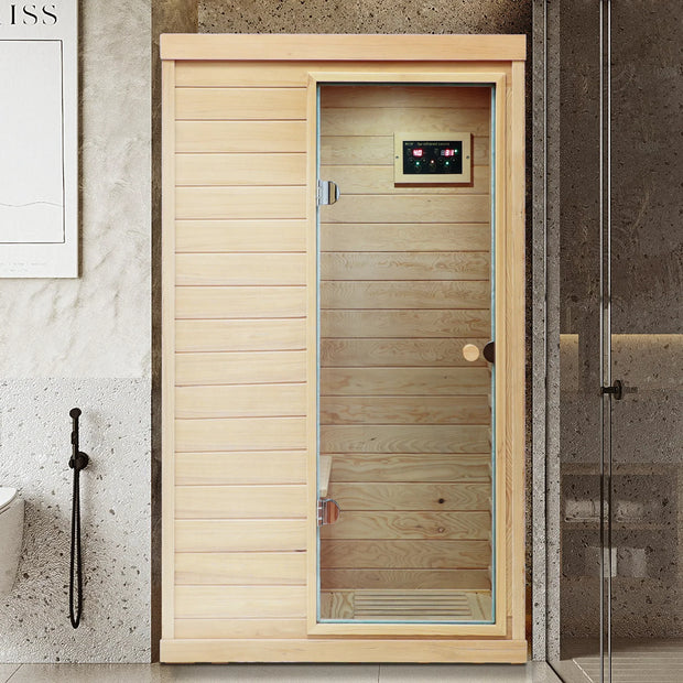 Natural Hemlock Wood | Mini One Person | Right Door Far Infrared Sauna - Fluent Trends