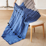 Mari Serene Blue Gray Calming Hues Hand Woven Hand Knotted Textured Merino Throw - Fluent Trends Throw Blankets