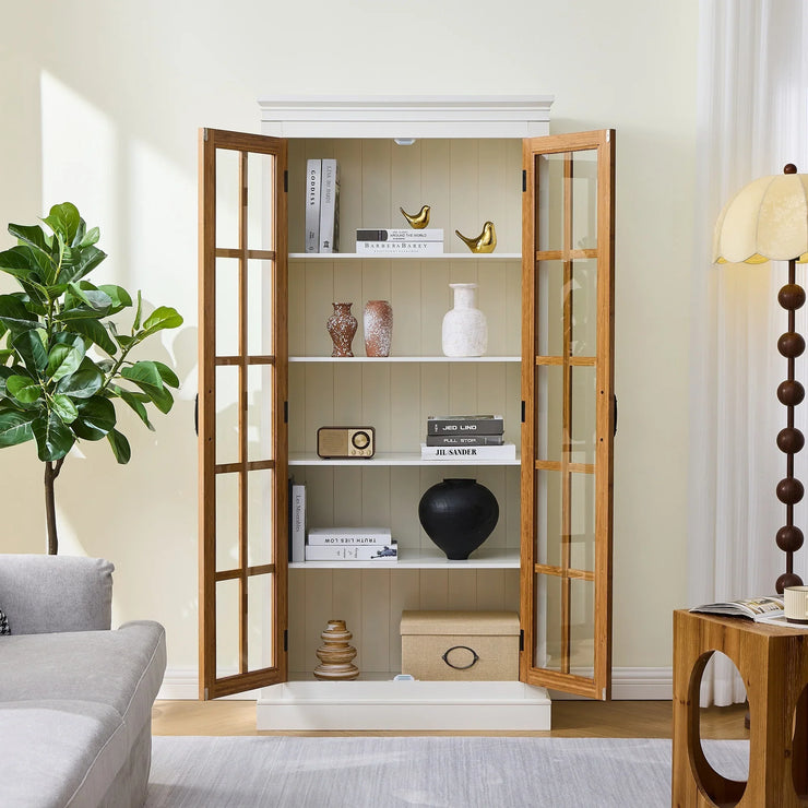 Rustic Style Display Curio Cabinet with Lattice Window Doors - Fluent Trends