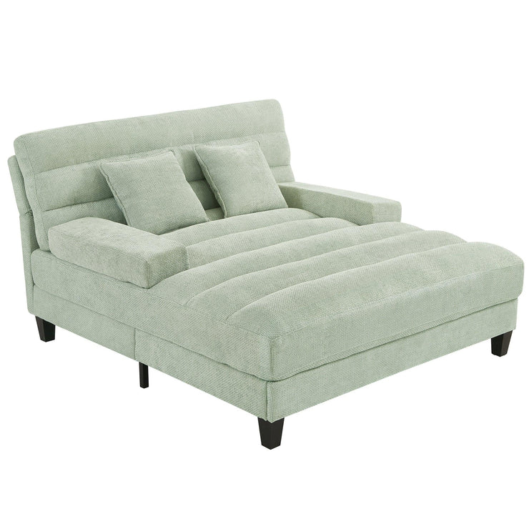 Green Chenille Chaise Lounge Sofa Bed with Adjustable Back & Smart RGB LED Lights - Fluent Trends