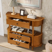 Retro Curved Wood Console Table with 3 Drawers, 43'' Entry Table with Storage Shelf, Sofa Table Behind Couch with Solid Wood Legs for Living Room Hallway, Brown - Fluent Trends