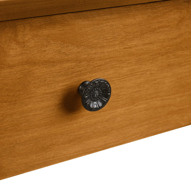 Retro Curved Wood Console Table with 3 Drawers, 43'' Entry Table with Storage Shelf, Sofa Table Behind Couch with Solid Wood Legs for Living Room Hallway, Brown - Fluent Trends